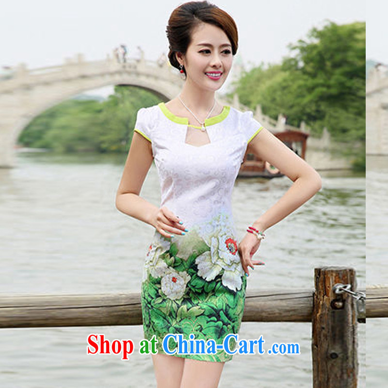 2015 female new Ethnic Wind Chinese Chinese stamp ink retro beauty charm graphics thin package and cheongsam dress green Peony flower M, maple and Ling (fengzhiling), online shopping