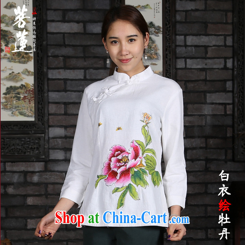 Restrictive Lin cotton the retreat Yi girl, Tang with Nepal clothing/fabric ramie cotton painting China wind Zen yoga Tea Service white painted color Lin M, pursued Lin, shopping on the Internet