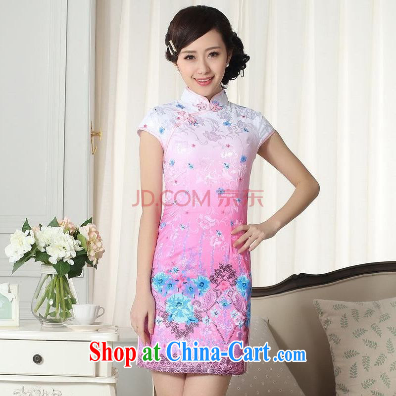 Row-frequency lady stylish jacquard cotton cultivating short cheongsam dress new Chinese qipao gown picture color 2 XL, picking-frequency, shopping on the Internet