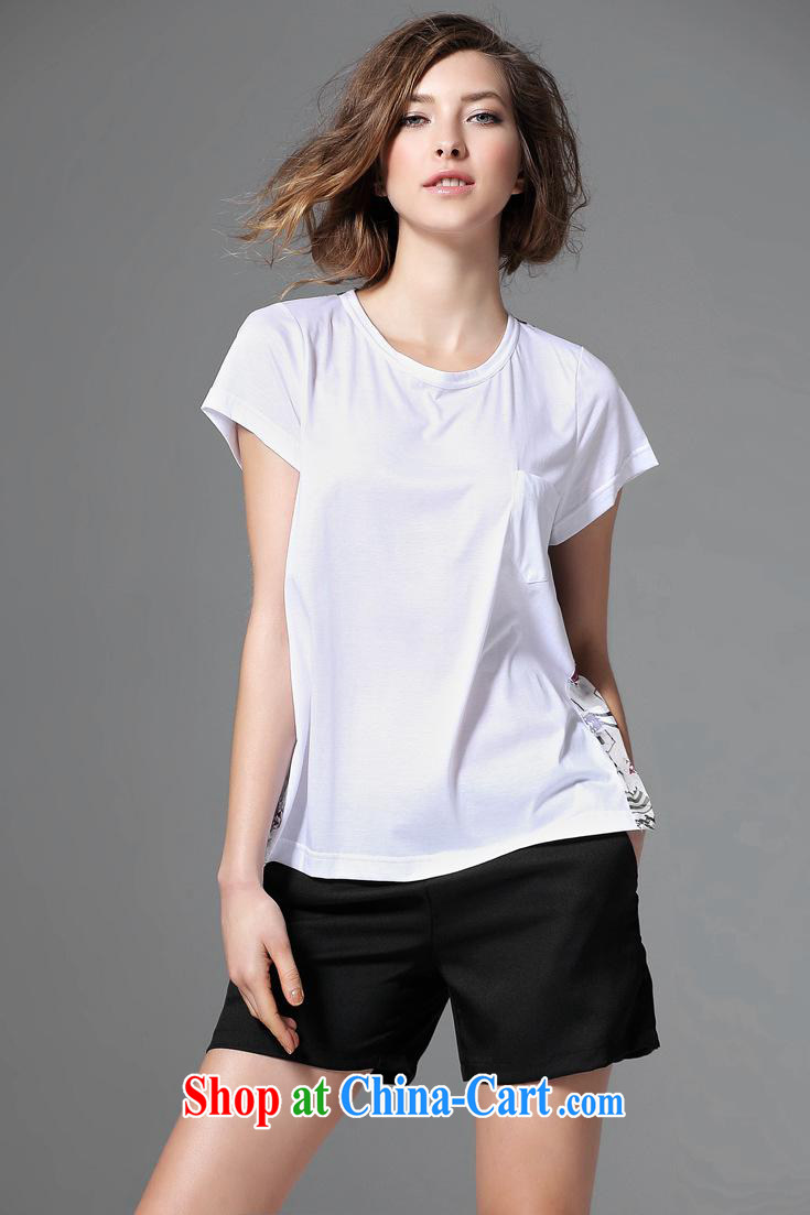 Health concerns women * 2015 European site spring and summer female new day silk stitching A-pro-skin-neck stamp girls T-shirt white L pictures, price, brand platters! Elections are good character, the national distribution, so why buy now enjoy more preferential! Health