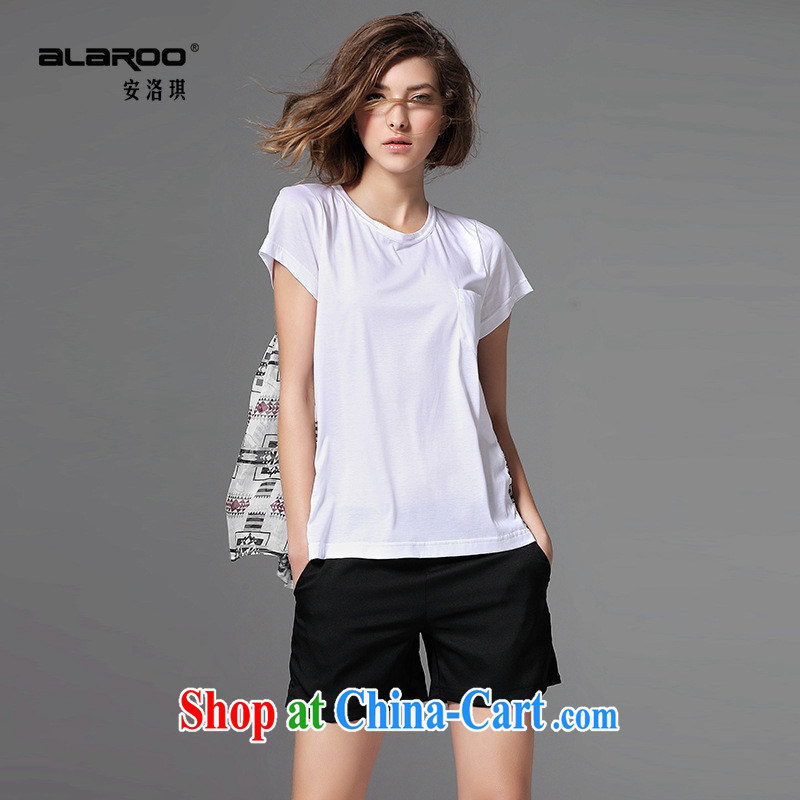 Health concerns women * 2015 European site spring and summer female new day silk stitching A-pro-skin-neck stamp girls T-shirt white L, blue rain bow, and shopping on the Internet