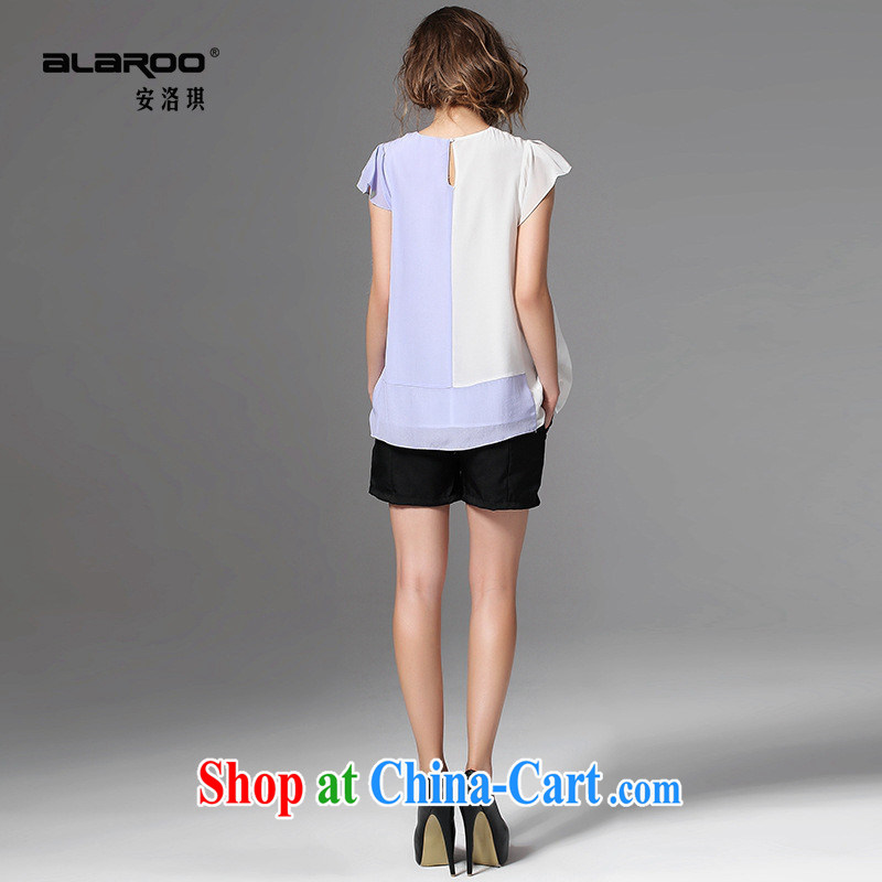 Health concerns women * 2015 European site spring female New Style Duplex US-led color collision with fly cuff silk girls T-shirt light blue L, blue rain bow, and shopping on the Internet