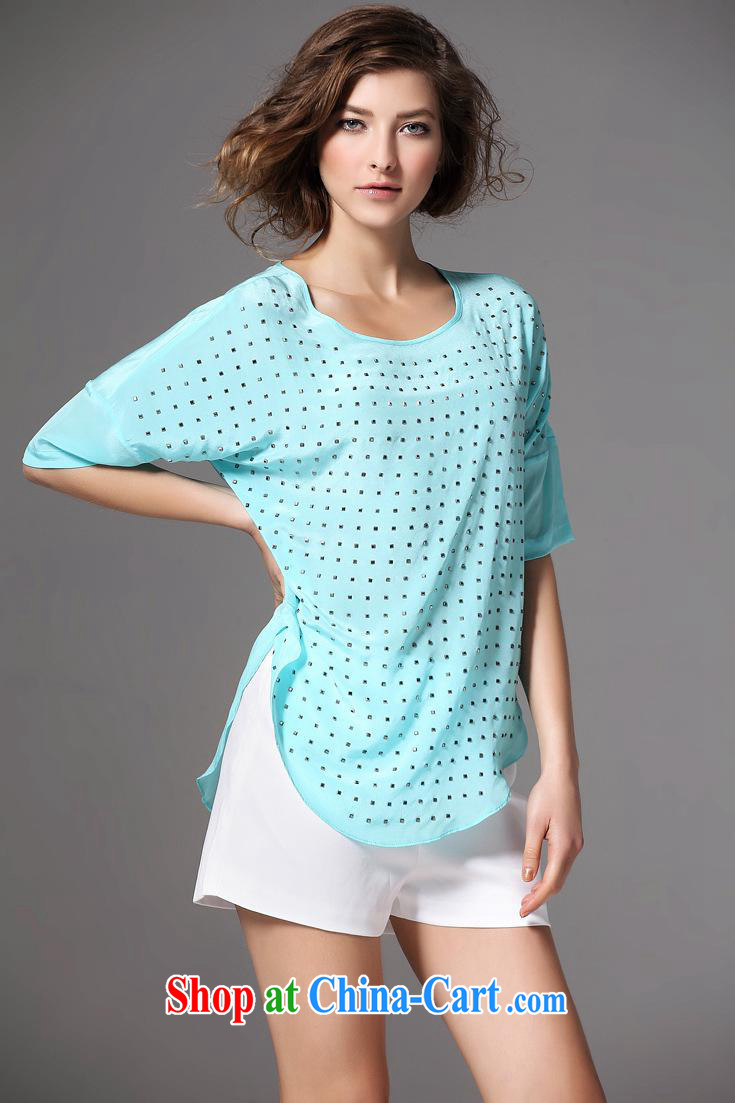 Health concerns women * 2015 European site spring and summer female new silk and Hot Hot drill in loose cuff shoulder slide girl T-shirt light blue XL pictures, price, brand platters! Elections are good character, the national distribution, so why buy now enjoy more preferential! Health