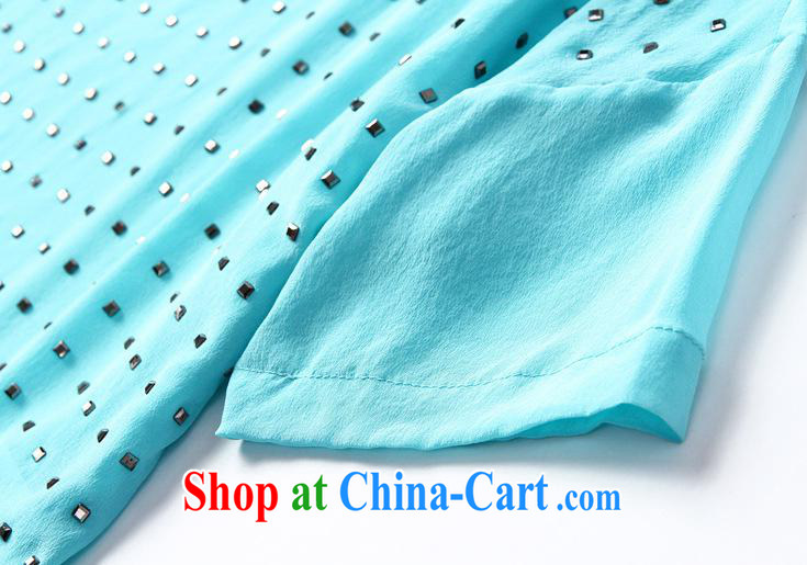 Health concerns women * 2015 European site spring and summer female new silk and Hot Hot drill in loose cuff shoulder slide girl T-shirt light blue XL pictures, price, brand platters! Elections are good character, the national distribution, so why buy now enjoy more preferential! Health