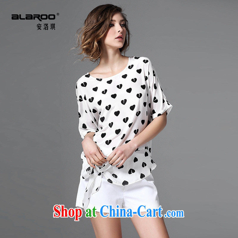 Health concerns women * 2015 European site spring and summer female new love stamp bat sleeves bow-tie the shoulder silk shirt m White XL, blue rain bow, and, shopping on the Internet