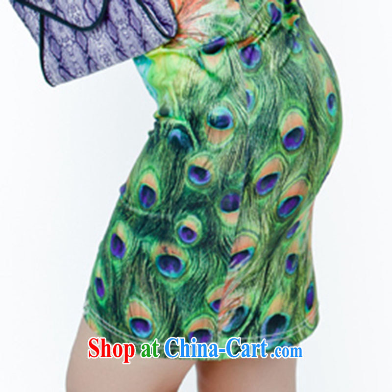 The acajou (2015 summer milk, stamp pack and dress sense of the waist wavy edge for retro dresses women 9620 Peacock green XXXL, core, and, shopping on the Internet