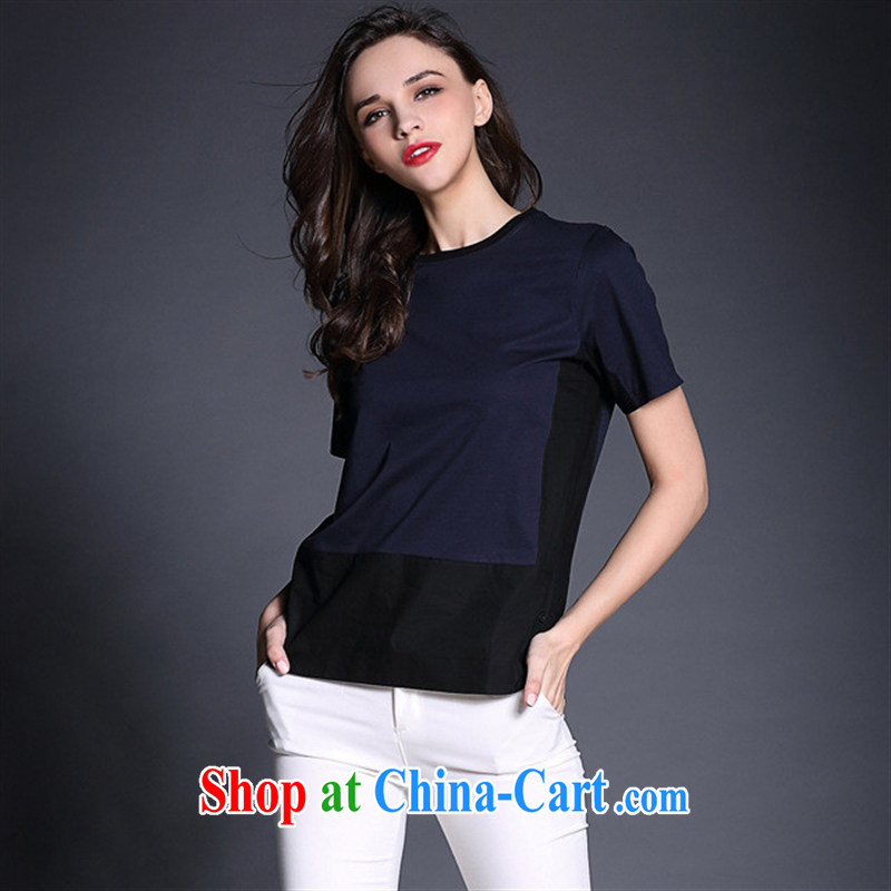 Qin Qing store in Europe and female European site 2015 spring new solid color tile short-sleeved T-shirt B 1964 gray and white L, GENYARD, shopping on the Internet
