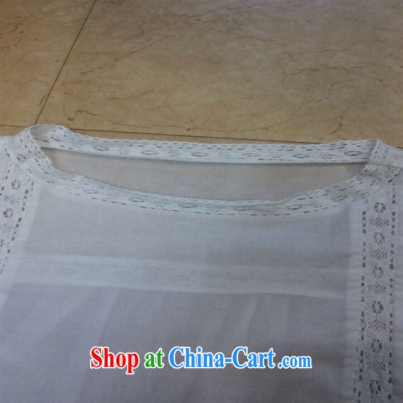 Qin Qing store 2015 spring new products in Europe and female lace stitching solid-colored loose T-shirts B 1980 white L, GENYARD, shopping on the Internet