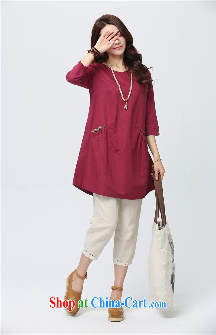 Black Butterfly Spring 2015 new Korean version of the greater code female round-collar 7 cuff linen clothes and long, T pension 3 D 21 wine red XXL pictures, price, brand platters! Elections are good character, the national distribution, so why buy now enjoy more preferential! Health