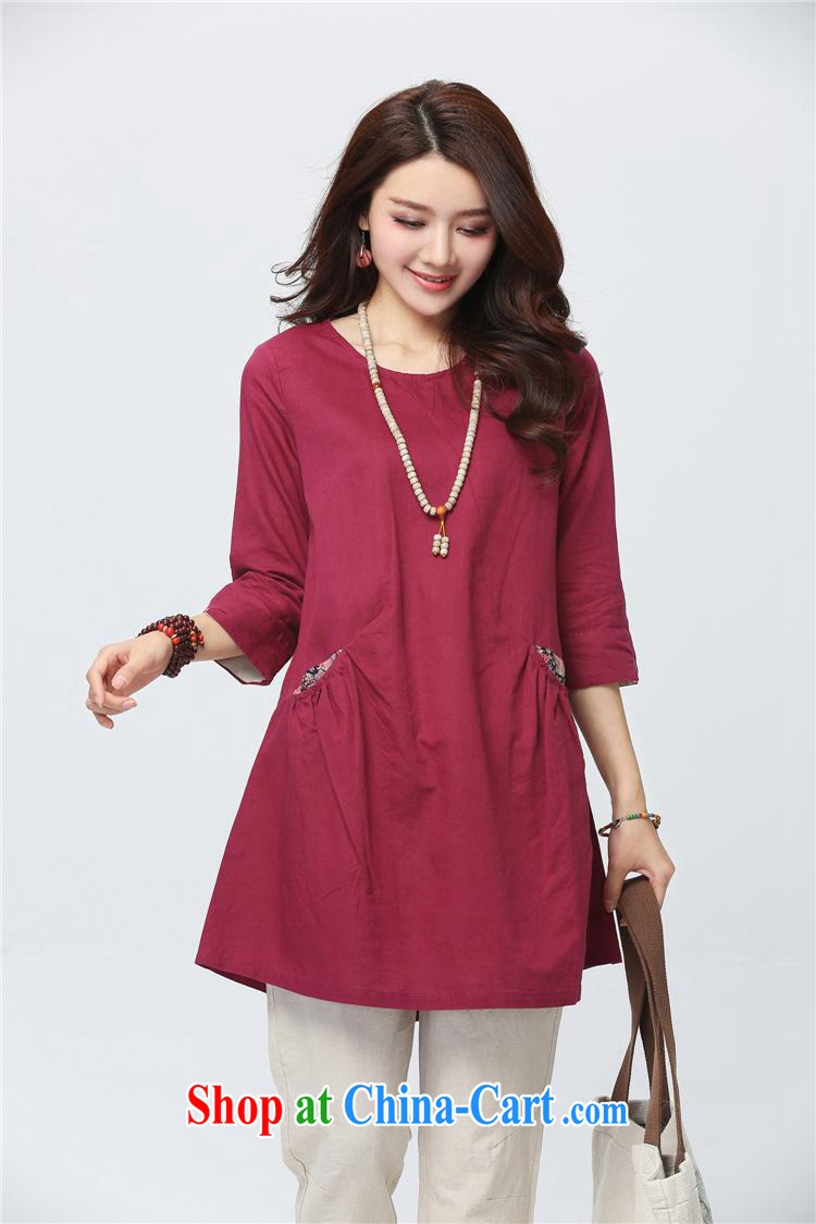 Black Butterfly Spring 2015 new Korean version of the greater code female round-collar 7 cuff linen clothes and long, T pension 3 D 21 wine red XXL pictures, price, brand platters! Elections are good character, the national distribution, so why buy now enjoy more preferential! Health