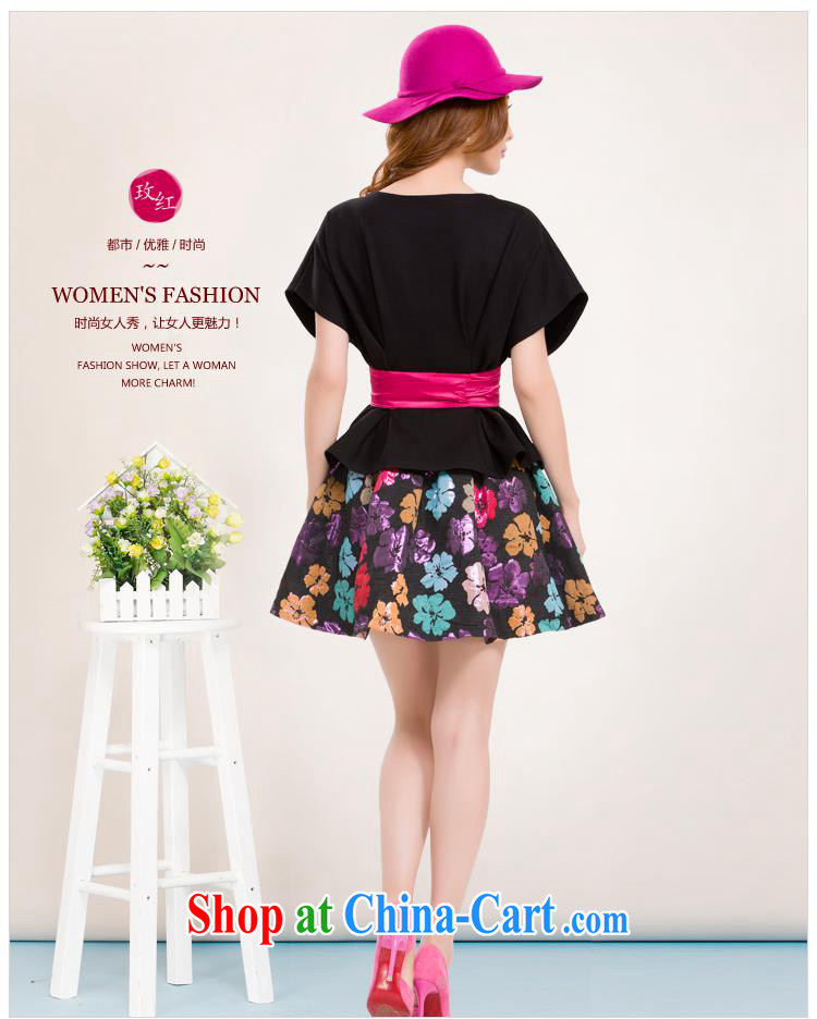 Ya-ting store spring female Korean fashion style graphics thin floral skirt short-sleeve two-piece dress with dark blue L pictures, price, brand platters! Elections are good character, the national distribution, so why buy now enjoy more preferential! Health