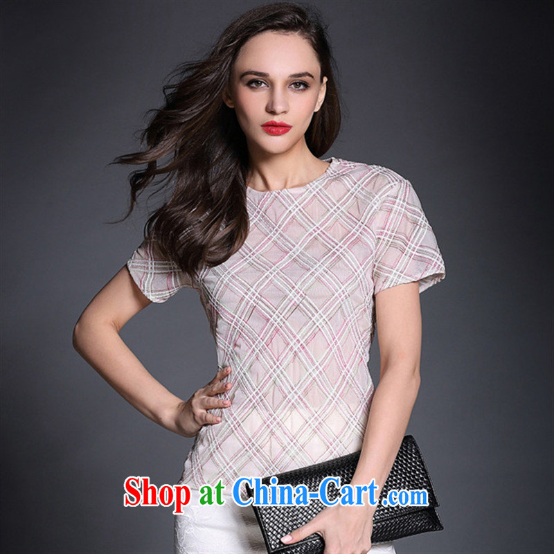 Qin Qing store in Europe and female European site spring and summer new short-sleeved plaid relaxed T-shirt T-shirt B 1951 photo color L, GENYARD, shopping on the Internet