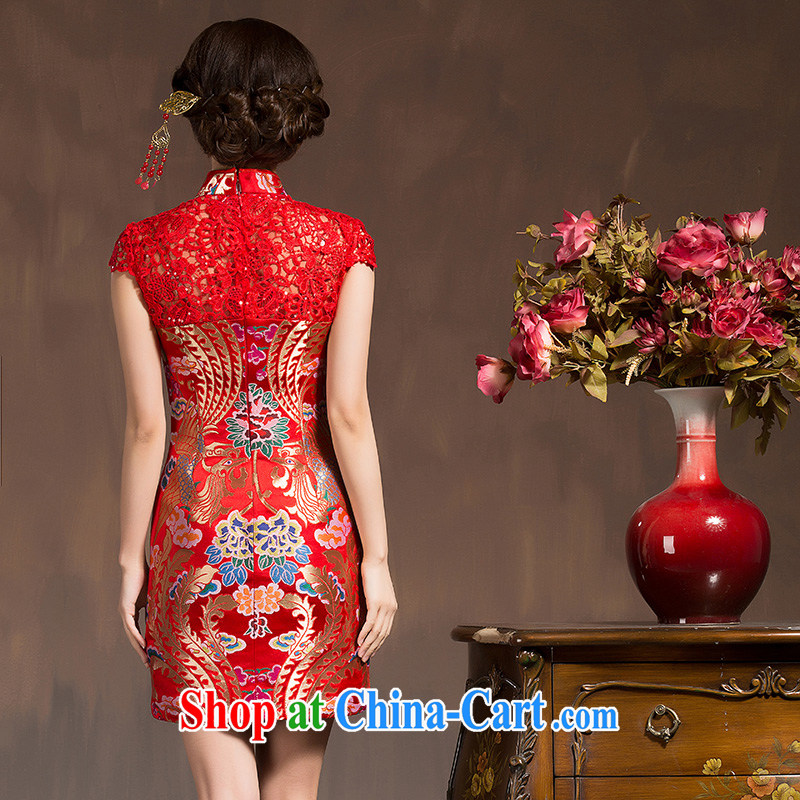 new bride's red outfit, short marriage toast clothing lace beauty improved embroidery at Merlion 2015 red M code, Hyatt, married, and, on-line shopping