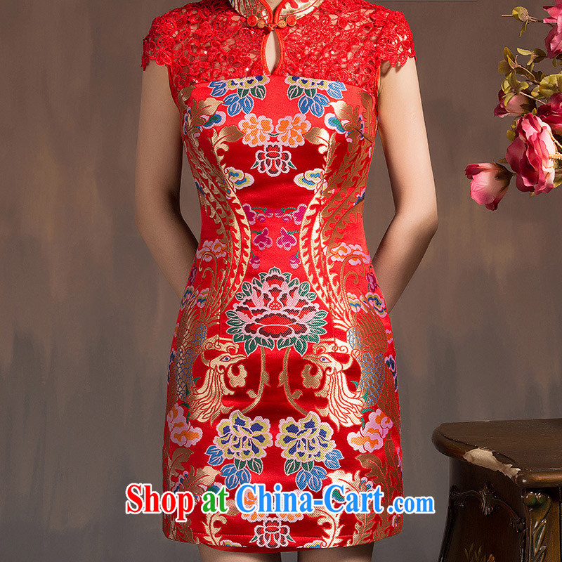 new bride's red outfit, short marriage toast clothing lace beauty improved embroidery at Merlion 2015 red M code, Hyatt, married, and, on-line shopping