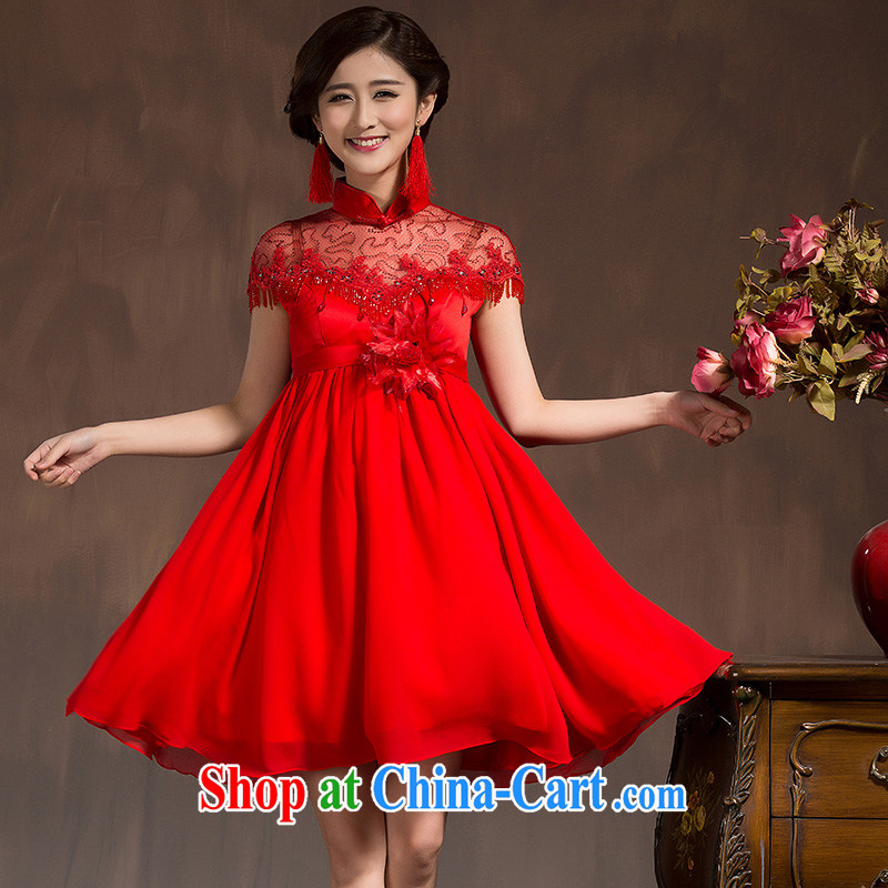 High quality lace Chinese woman bridal wedding dresses wedding toast clothing red short, Phoenix embroidery cheongsam dress red XL code, the marriage, and, on-line shopping