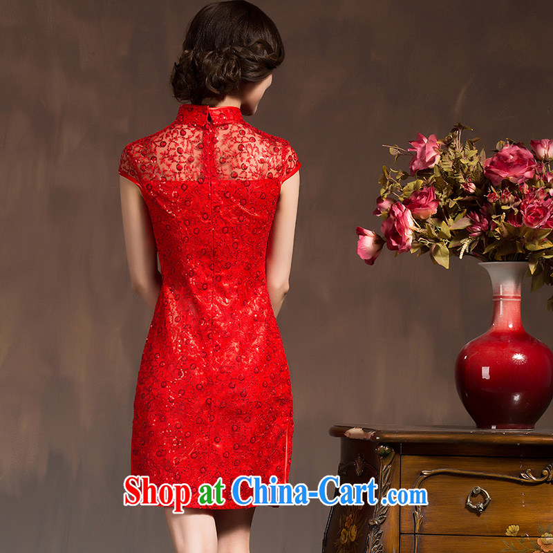 2015 new cheongsam dress Chinese wedding dress winter red lace retro improved bridal toast clothing red XL Code, marriage of arts, shopping on the Internet