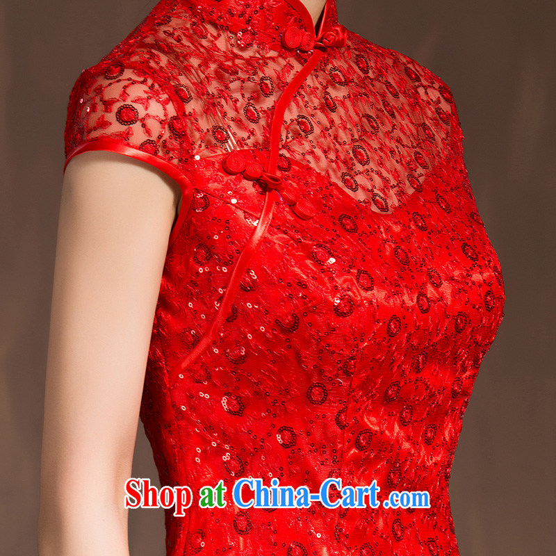 2015 new cheongsam dress Chinese wedding dress winter red lace retro improved bridal toast clothing red XL Code, marriage of arts, shopping on the Internet
