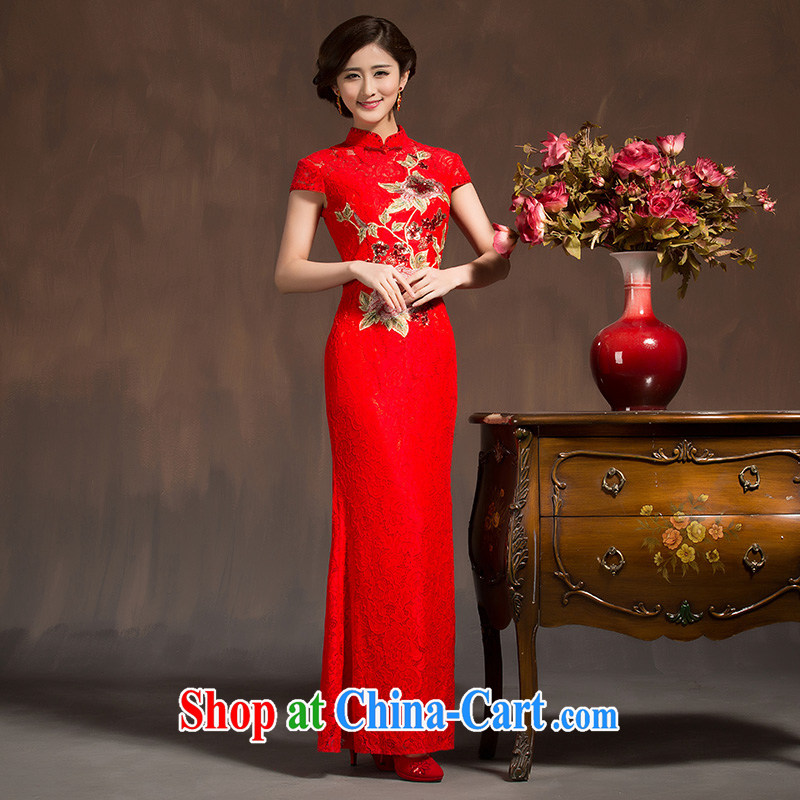 Spring 2015 New Long cheongsam dress winter clothing marriages bows dress retro improved dresses Soo Wo service red L code, the marriage and, on-line shopping