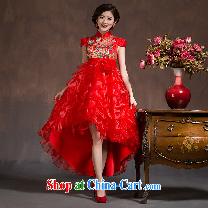 Chinese wedding dresses short-sleeved high-waist bridal wedding dresses Red Large code pregnant women embroidery toast serving spring and summer red XL code