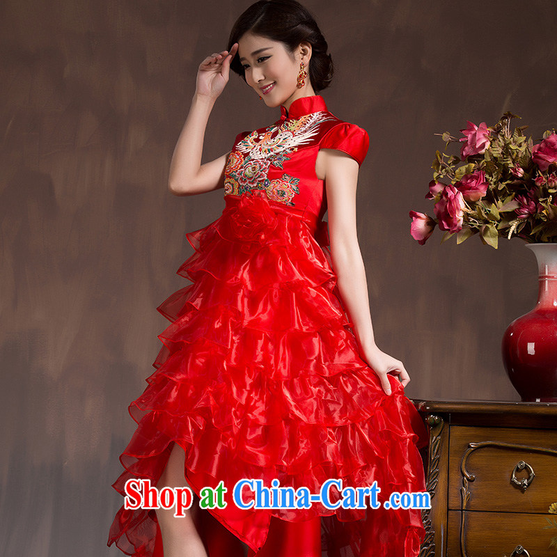 Chinese wedding dresses short-sleeved high-waist bridal wedding dresses Red Large, pregnant women embroidery toast serving spring and summer red XL Code, marriage of arts, shopping on the Internet