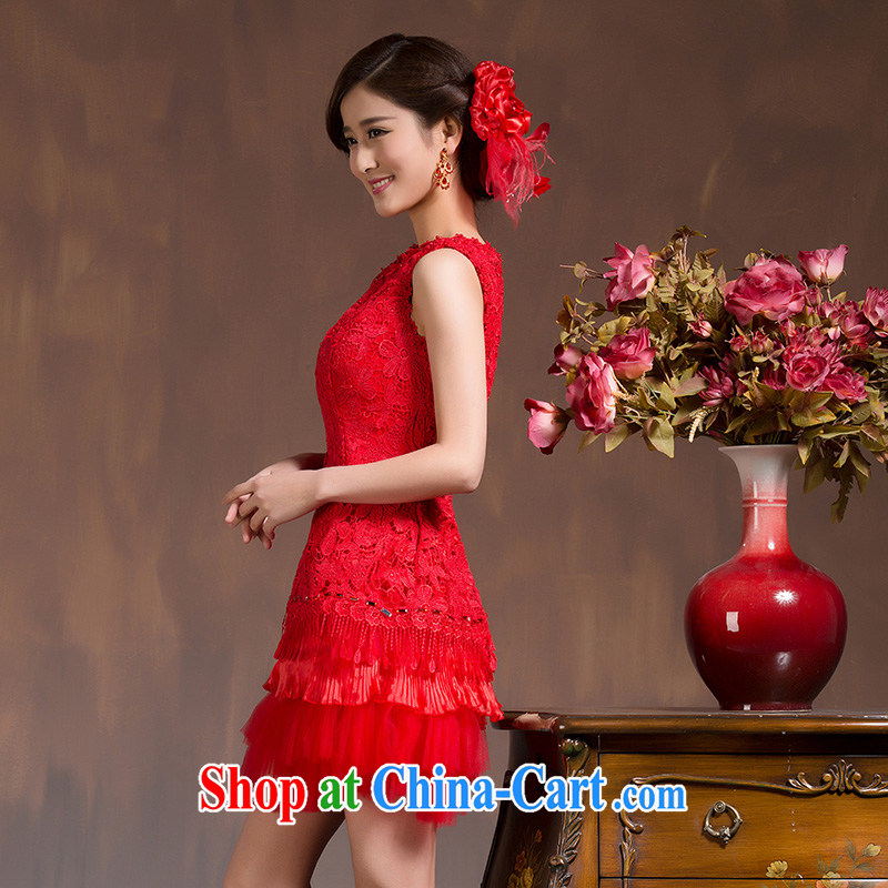 Bridal wedding dress toast clothing cheongsam dress spring and summer new 2015 red stylish lace beauty retro improved red XL code, the marriage and, on-line shopping