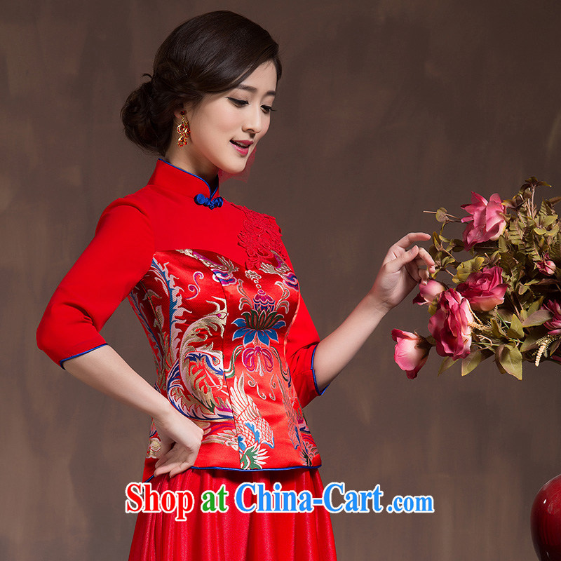 2015 new spring and summer with the wind bows Service Bridal wedding dress retro embroidery long cheongsam red female Red XL code, Hyatt, married, and, shopping on the Internet