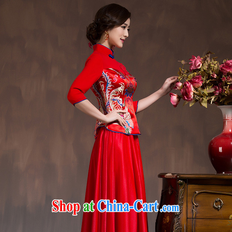 2015 new spring and summer with the wind bows Service Bridal wedding dress retro embroidery long cheongsam red female Red XL code, Hyatt, married, and, shopping on the Internet