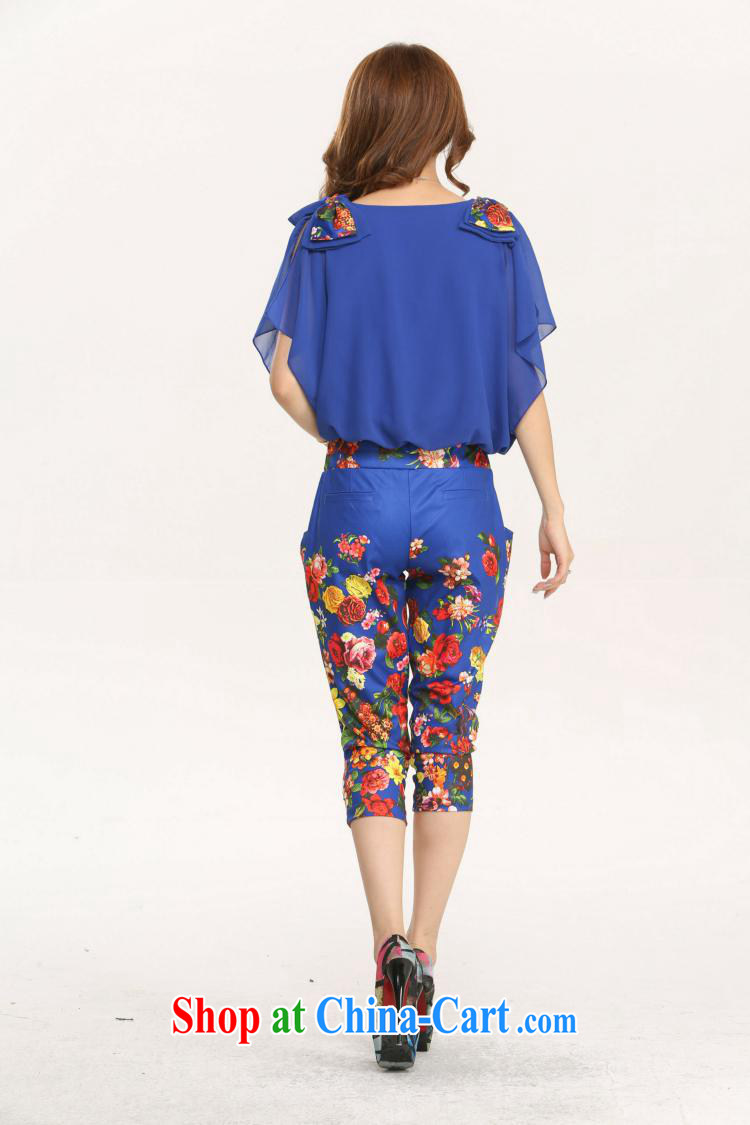 Qin Qing store 60,236 summer new Korean short-sleeved bare shoulders, waist and back graffiti stamp professional 2 piece leisure-trousers royal blue XL pictures, price, brand platters! Elections are good character, the national distribution, so why buy now enjoy more preferential! Health