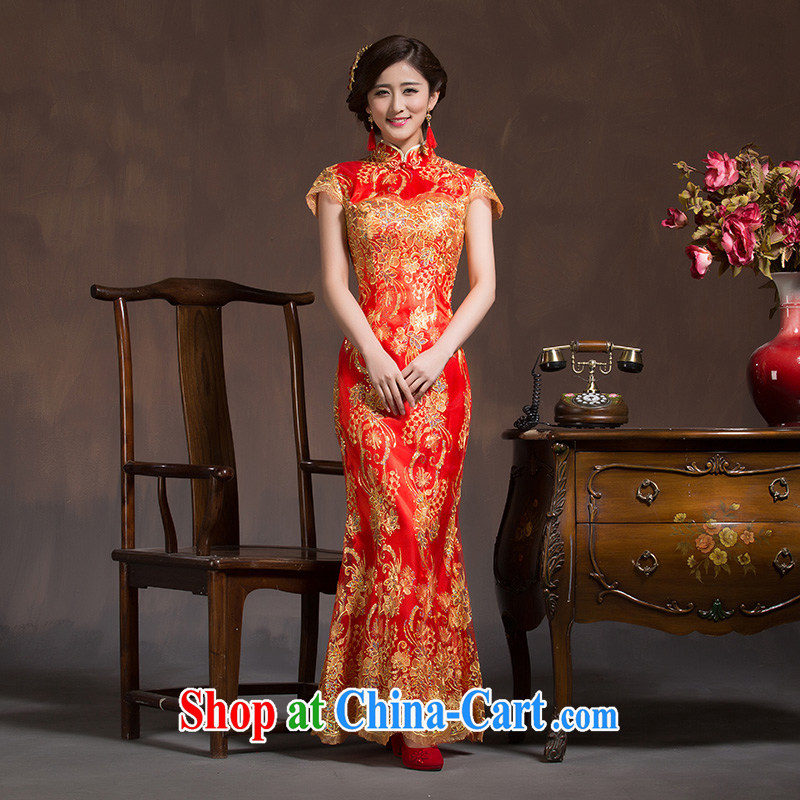 Bride's toast clothing wedding dresses Spring and Autumn Chinese Antique bridal wedding dress Red Beauty crowsfoot long summer red XL code, Hyatt, married, and shopping on the Internet