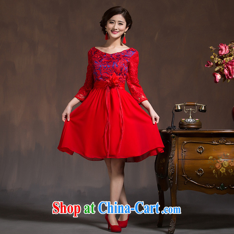 wedding dresses 2015 new spring Bridal Fashion toast clothing cheongsam dress short red video thin retro red XL code