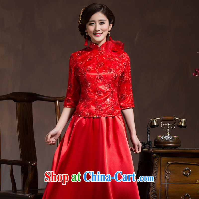 Bridal toast service 2015 spring new stylish wedding cheongsam dress red Chinese in long sleeves, cultivating lifu red XL code, the marriage and, on-line shopping
