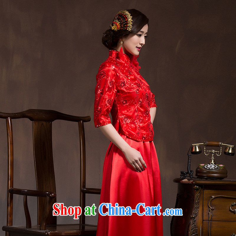 Bridal toast service 2015 spring new stylish wedding cheongsam dress red Chinese in long sleeves, cultivating lifu red XL code, the marriage and, on-line shopping