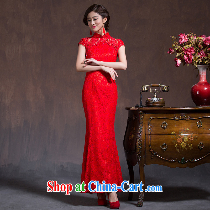 Wedding cheongsam dress uniform toasting red long-sleeved cultivating Chinese Dress 2015 bridal long dresses, spring and summer red XL code, Hyatt, married, and shopping on the Internet