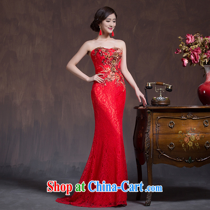 Toasting Service Bridal Fashion improved 2015 new spring and summer red married Mary Magdalene chest dresses long Chinese Dress red L code