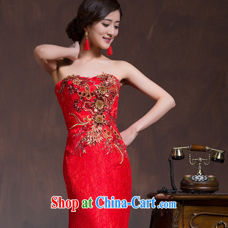 Toasting Service Bridal Fashion improved 2015 new spring and summer red married Mary Magdalene chest dresses long Chinese Dress red L Code, marriage of arts, online shopping
