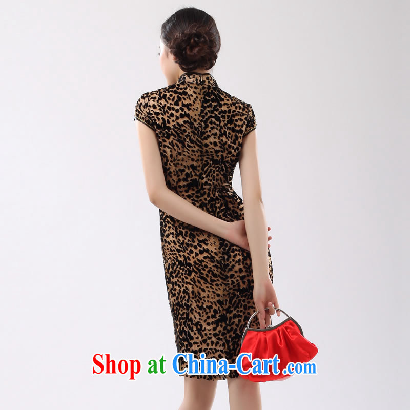 Cyd Ho Kwun Tong silk Leopard classic Silk Cheongsam improved stylish summer short cheongsam dress short G 100,948 picture color XXXL, Sau looked Tang, shopping on the Internet
