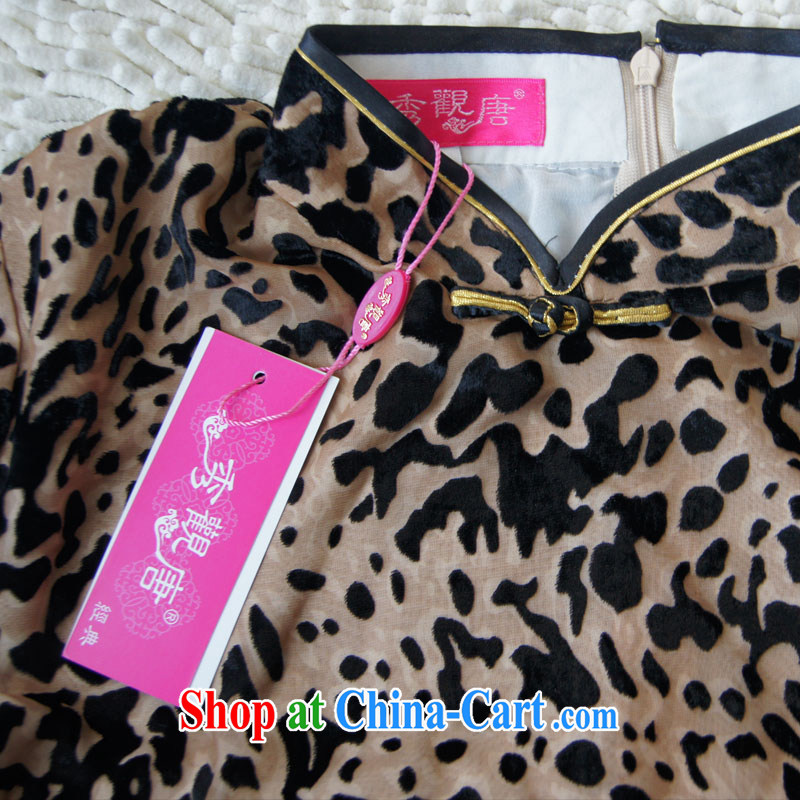 Cyd Ho Kwun Tong silk Leopard classic Silk Cheongsam improved stylish summer short cheongsam dress short G 100,948 picture color XXXL, Sau looked Tang, shopping on the Internet