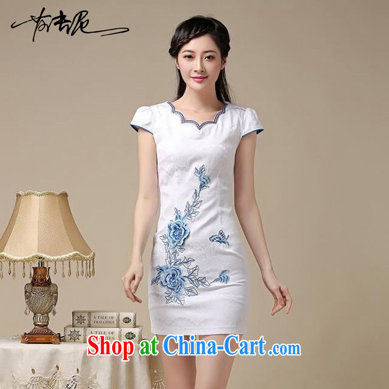 Stylish retro cheongsam dress summer 2015 new women who decorated dresses dresses everyday dresses short girls 39 Blue on white flower XL