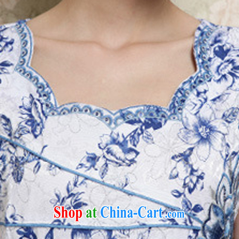 Blue and white porcelain cheongsam dress spring 2015 new improved stylish daily short cheongsam dress beauty package and summer girls 28 blue XL, Elizabeth, (SHAJINI), and, on-line shopping