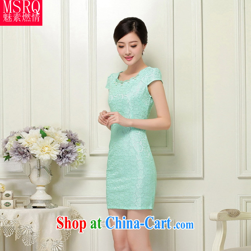 Quality of fuel, summer 2015 new female classic style stamp beauty graphics thin party collar short cheongsam dress green 6 A 39 #37 XXL, director of fuel (meisuranqing), online shopping
