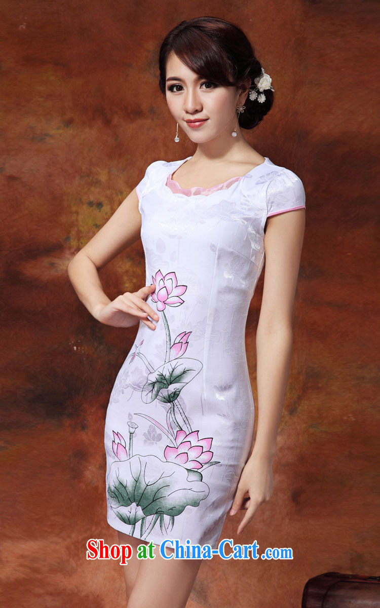 XUAN FENG 2015 summer new Korean Beauty does not rule with beautiful stamp Stylish retro dress short-sleeve cheongsam dress white XXL pictures, price, brand platters! Elections are good character, the national distribution, so why buy now enjoy more preferential! Health