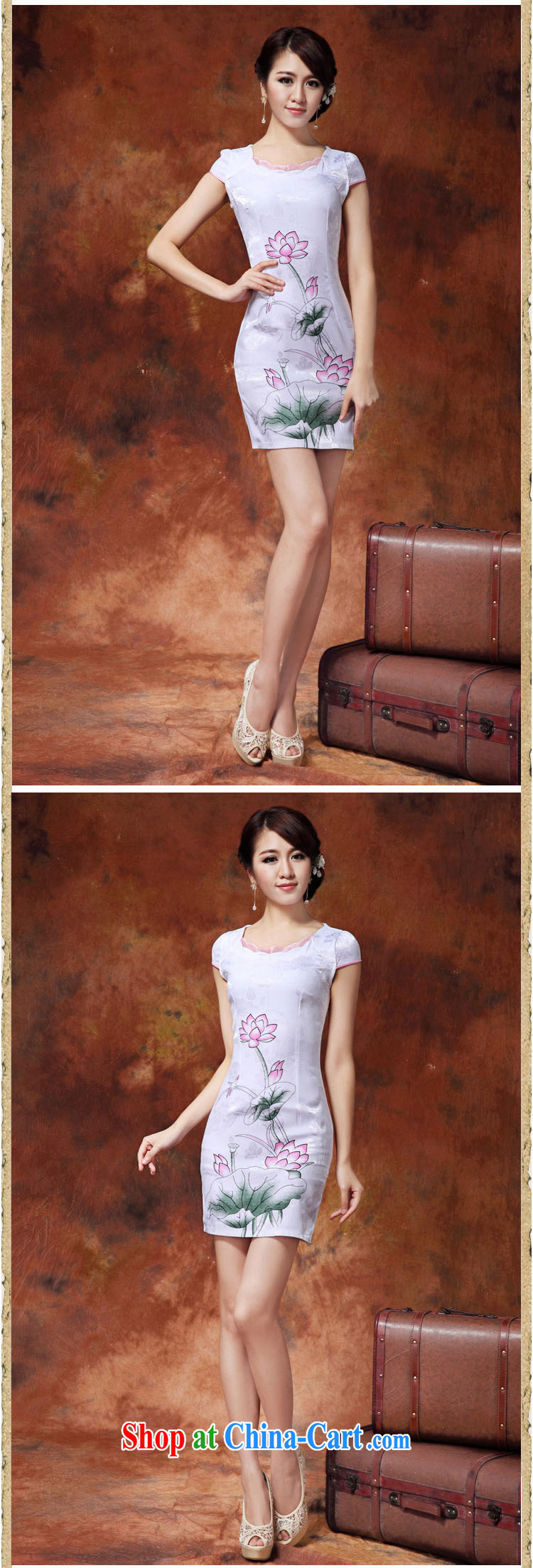 XUAN FENG 2015 summer new Korean Beauty does not rule with beautiful stamp Stylish retro dress short-sleeve cheongsam dress white XXL pictures, price, brand platters! Elections are good character, the national distribution, so why buy now enjoy more preferential! Health
