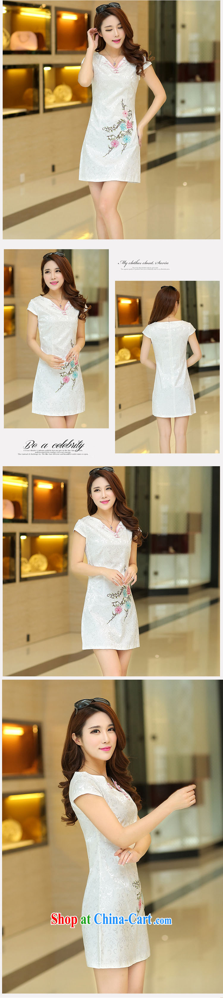 XUAN FENG 2015 summer new Korean Beauty V collar beautiful embroidered stylish retro ladies short sleeve cheongsam dress white XL pictures, price, brand platters! Elections are good character, the national distribution, so why buy now enjoy more preferential! Health