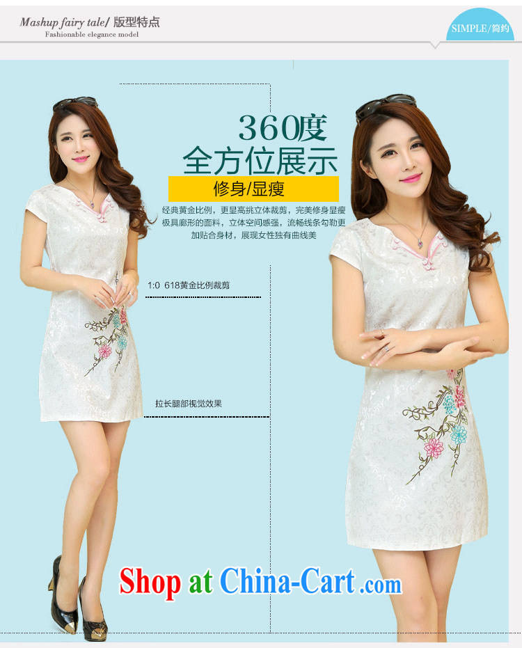 XUAN FENG 2015 summer new Korean Beauty V collar beautiful embroidered stylish retro ladies short sleeve cheongsam dress white XL pictures, price, brand platters! Elections are good character, the national distribution, so why buy now enjoy more preferential! Health