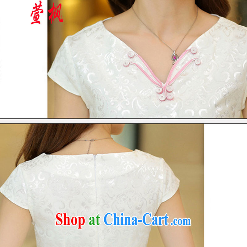 XUAN FENG 2015 summer new Korean Beauty V collar beautiful embroidered stylish retro ladies short sleeves cheongsam dress white XL, Xuan Feng (xuanfeng), and, on-line shopping