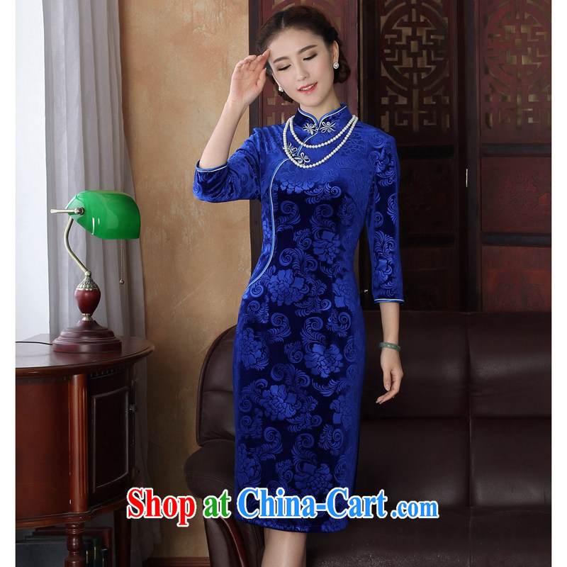 Take the spring dresses Tang Women's clothes Chinese improved the collar Stretch Wool pressure spent 7 hours in cuff long cheongsam dress blue 3 XL, spend, and, on-line shopping