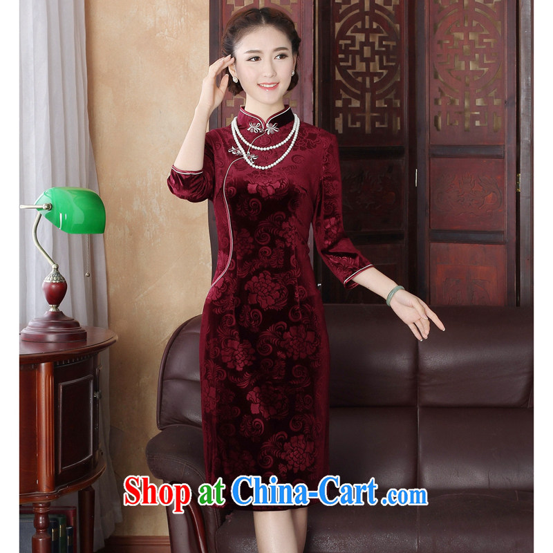 Bin Laden smoke spring dresses Tang Women's clothes Chinese improved the collar Stretch Wool pressure spent 7 hours in cuff long cheongsam dress red 3XL, Bin Laden smoke, shopping on the Internet