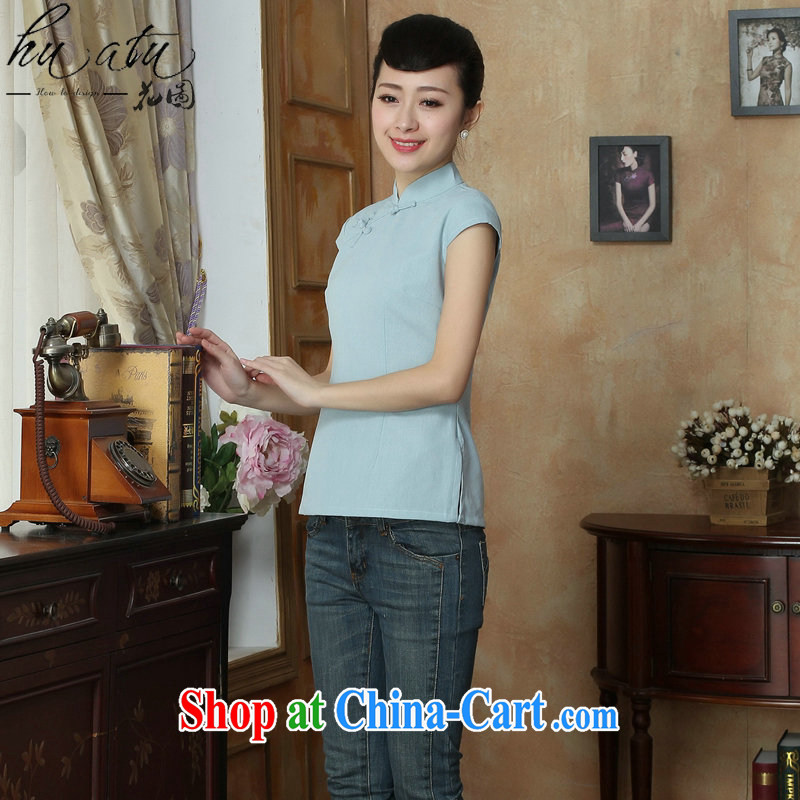 spend the summer with new outfit Kit female Chinese improved, for pure color daily Ethnic Wind Tang women T-shirt blue S, figure, and shopping on the Internet