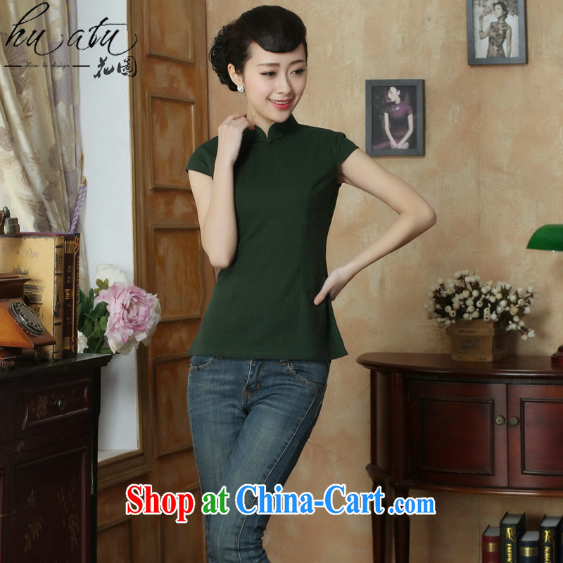 Take the dresses T-shirt summer new female Chinese National wind retro solid color T-shirt daily, Ms. improved Tang with dark green color 2XL, figure, and shopping on the Internet