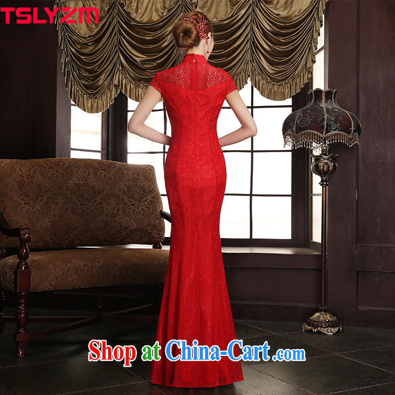 Bride's improved crowsfoot cheongsam dress length bows, clothes lace beauty retro wedding dresses 2015 spring and summer New Red cheongsam long XXXL, Tslyzm, shopping on the Internet